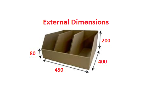 Plumbers Extra Wide and Extra Deep 44.5cm deep Shelf Pick Box  with 3 Compartments from Kebet Packaging in recyclable cardboard
