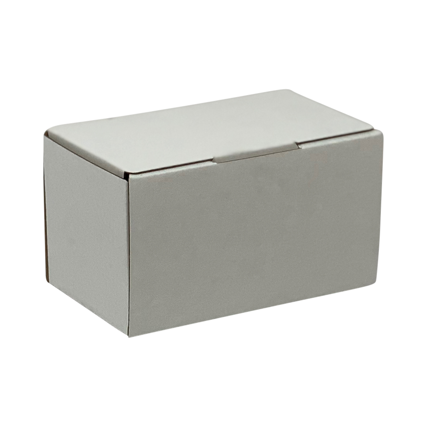 A small white (brown on the inside) bottle mailer 15cm by 6cm by 6cm in the Australia Post style made by Kebet Packaging