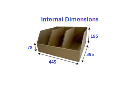 Plumbers Extra Wide and Extra Deep 44.5cm deep Shelf Pick Box  with 3 Compartments from Kebet Packaging in recyclable cardboard