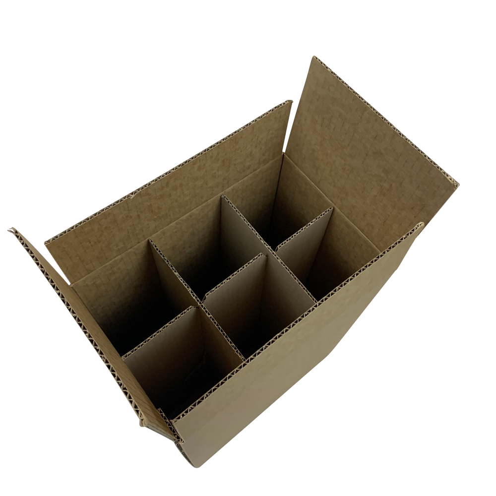 
                  
                    6 Bottle Wine Box (3 X 2) all flaps meet in the middle. Comes with inserts
                  
                