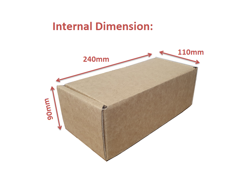 
                  
                    AN OBLONG BOX WITH INTERNAL DIMENSIONS OF 240 X 110 X 90 IN WHITE OR KRAFT
                  
                